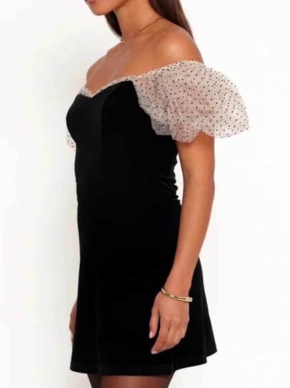 Camila Coehlo Revolve Heirloom Velvet Tulle Puff Sleeve Flocked Dot Dress - Picture 2 of 7